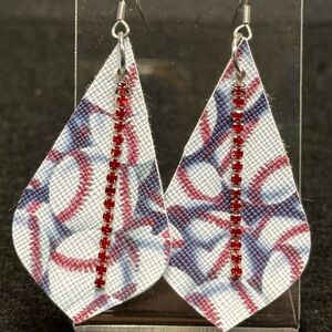 Colorful Red and White Baseball Earrings